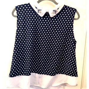 Faith and Joy Polka Dot Blouse Size L Embellished Collar Layered Top